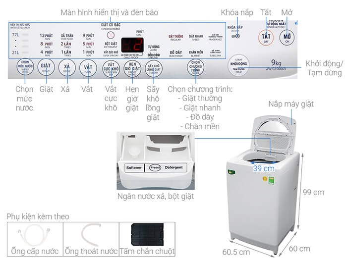 Máy giặt Toshiba 9kg lồng đứng AW-G1000GV WG